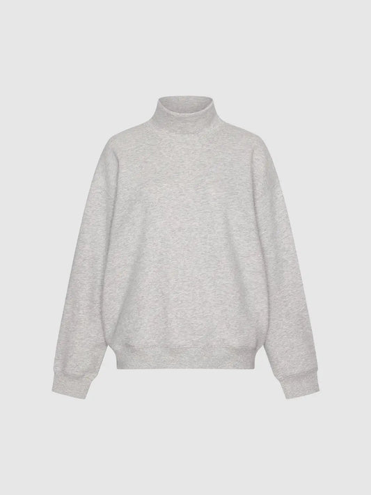 Oversized Mock Neck Long Sleeve Cotton Blend Sweatshirt