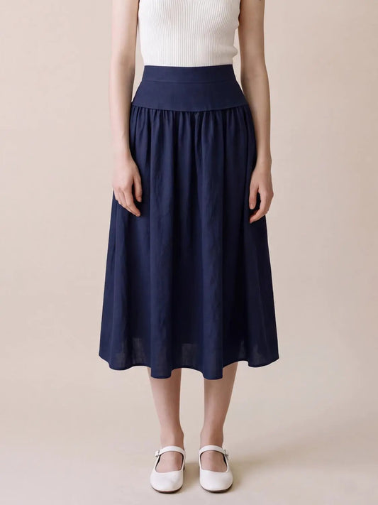 Gathered Soft Textured Cotton Skirt Midi Skirt