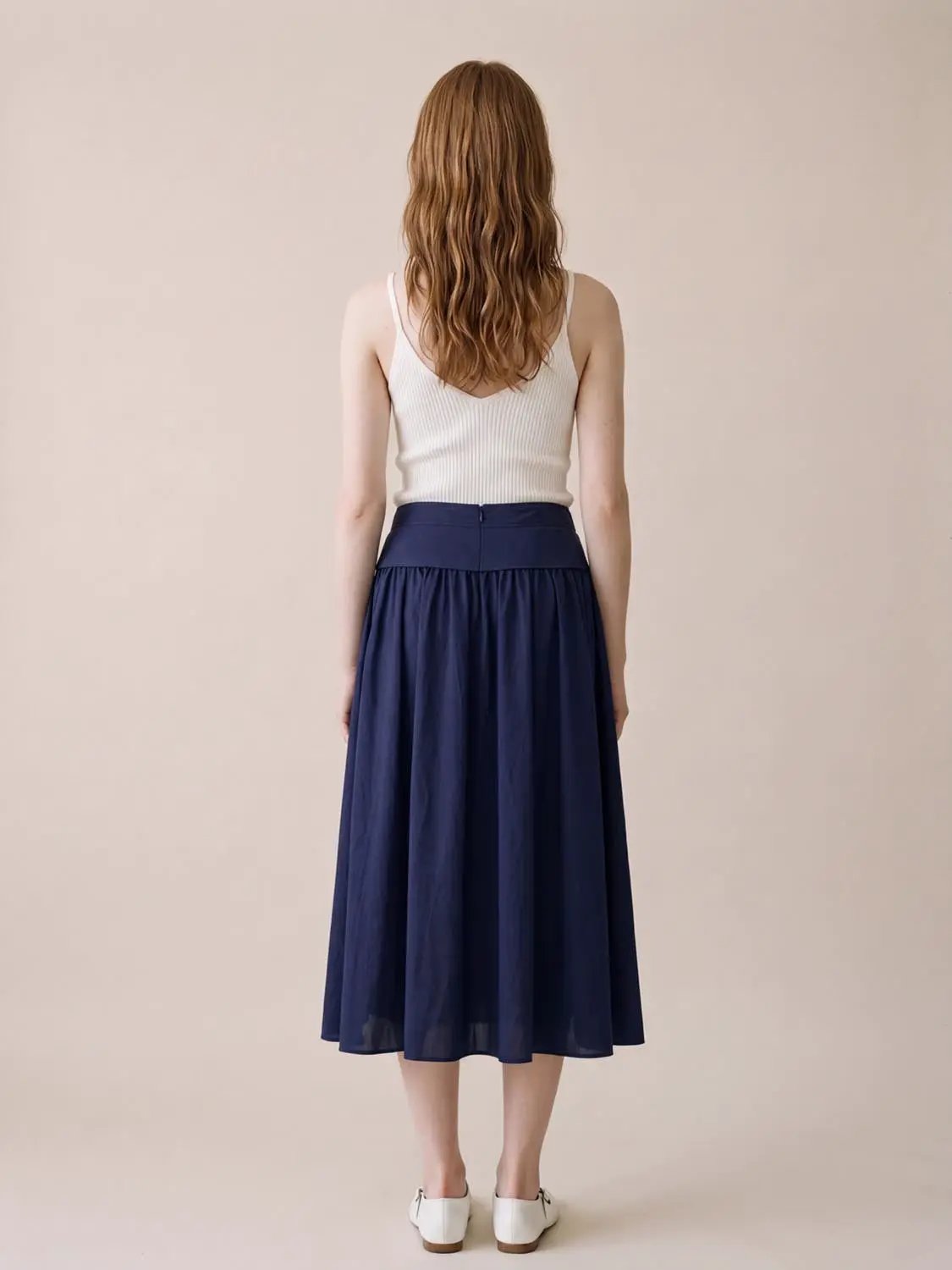 Gathered Soft Textured Cotton Skirt Midi Skirt