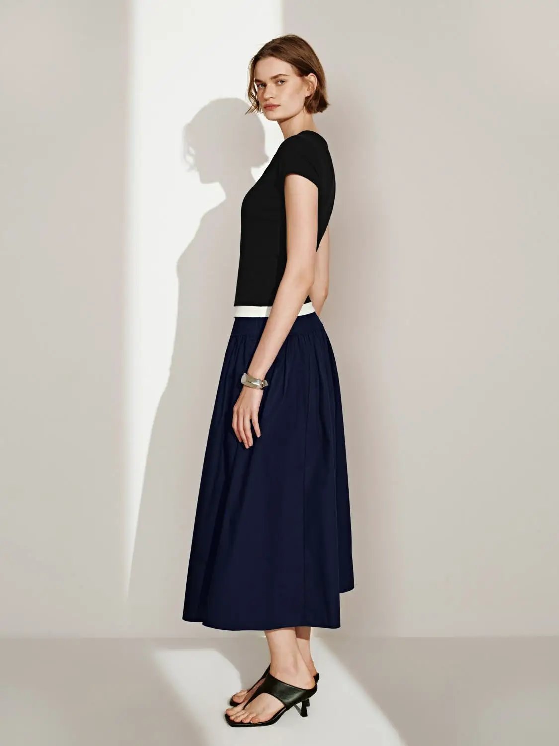 Gathered Soft Textured Cotton Skirt Midi Skirt