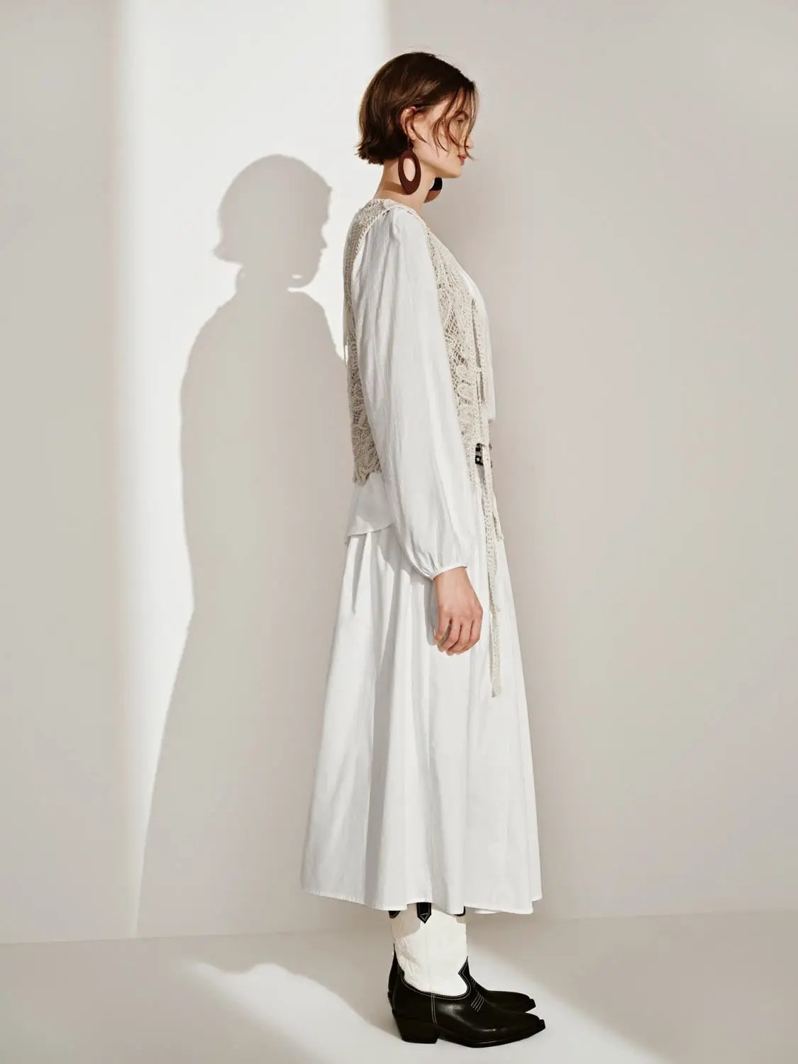 Gathered Soft Textured Cotton Skirt Midi Skirt