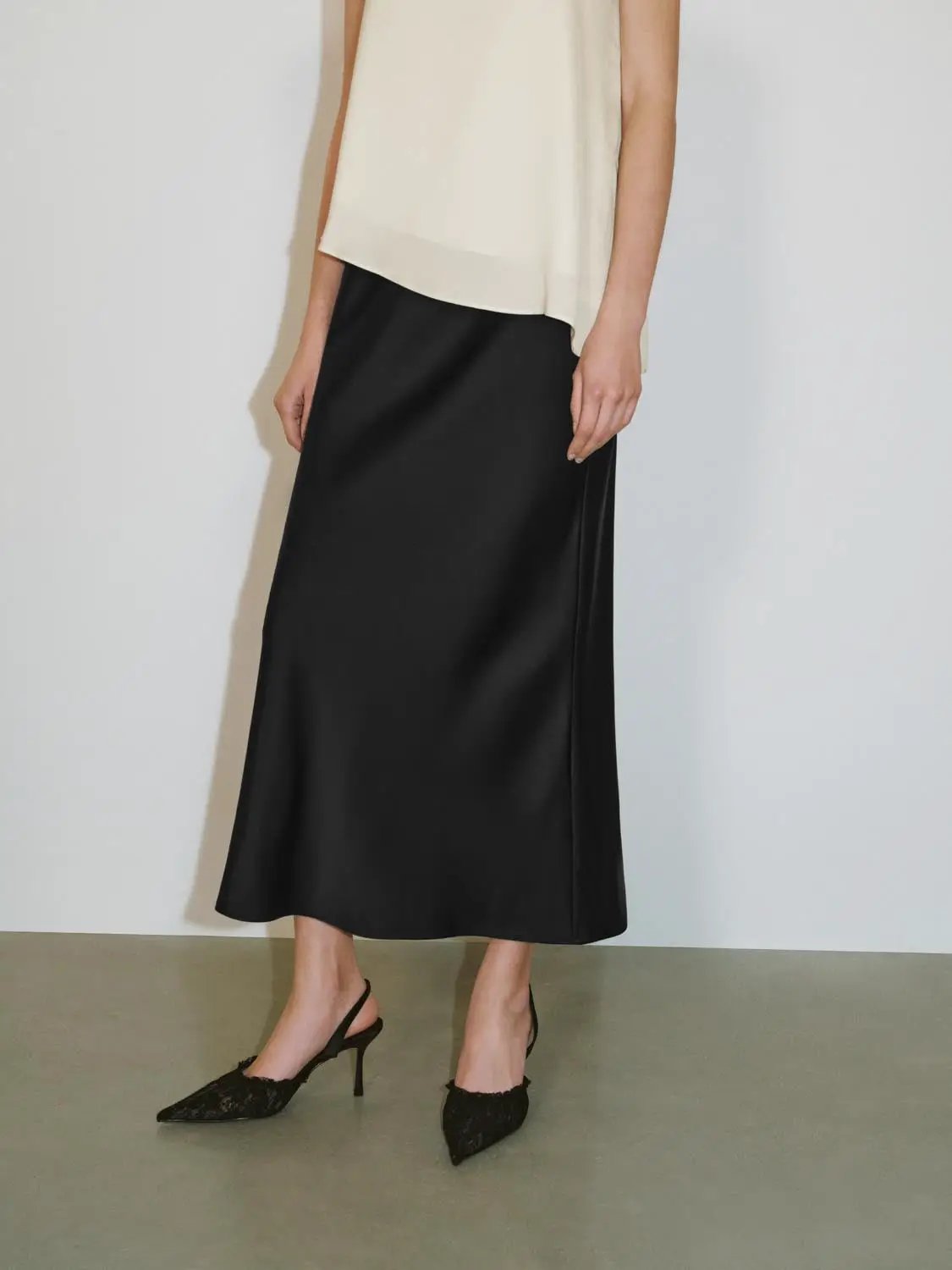 High Waist Draped Satin Texture Fishtail Slip Maxi Skirt