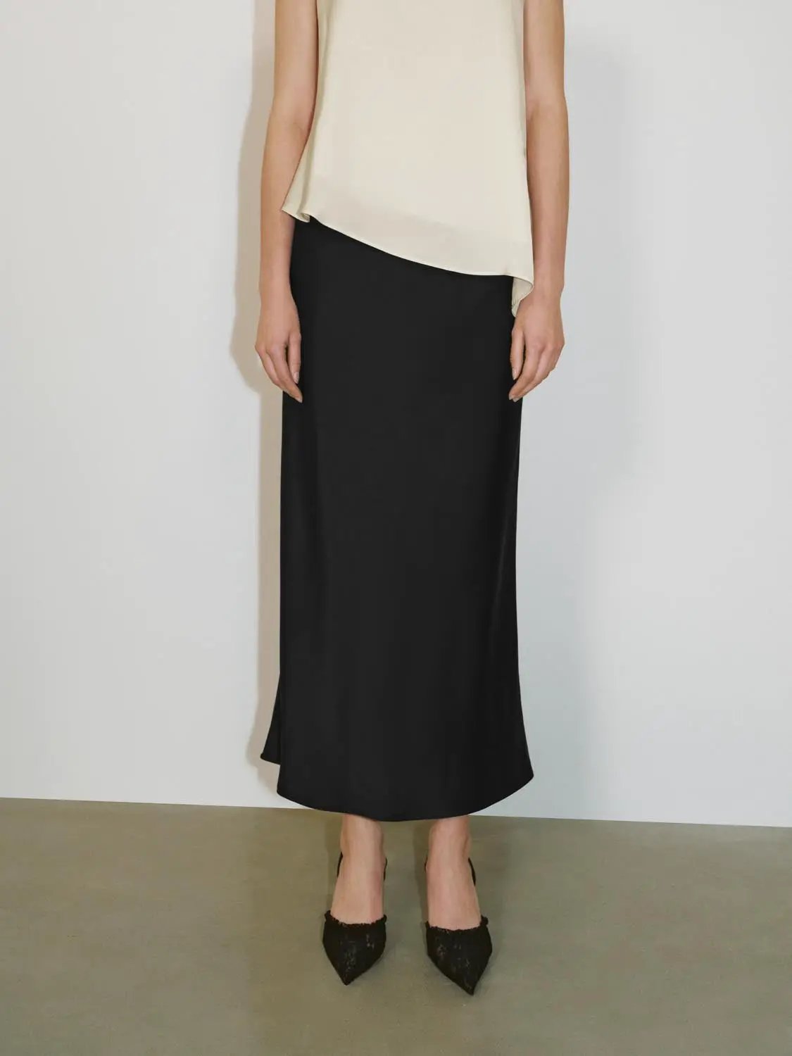 High Waist Draped Satin Texture Fishtail Slip Maxi Skirt