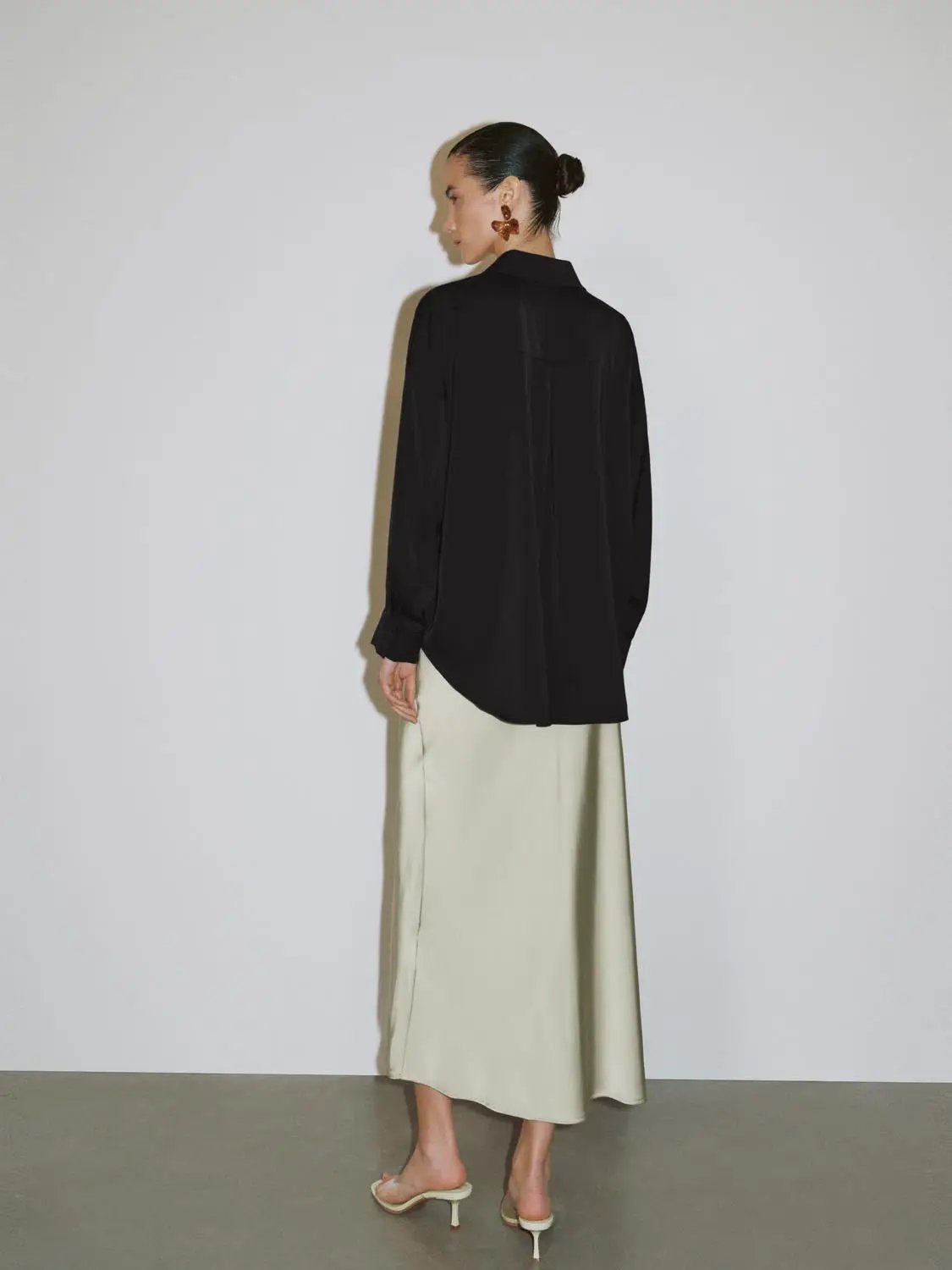High Waist Draped Satin Texture Fishtail Slip Maxi Skirt