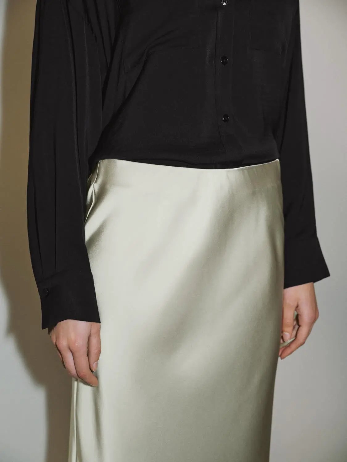 High Waist Draped Satin Texture Fishtail Slip Maxi Skirt