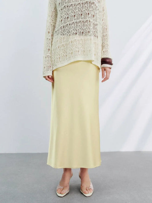 High Waist Draped Satin Texture Fishtail Slip Maxi Skirt