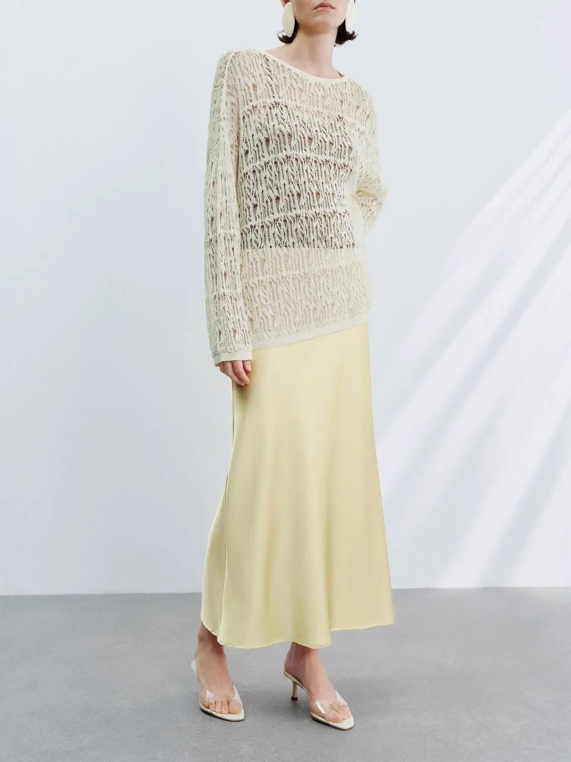 High Waist Draped Satin Texture Fishtail Slip Maxi Skirt