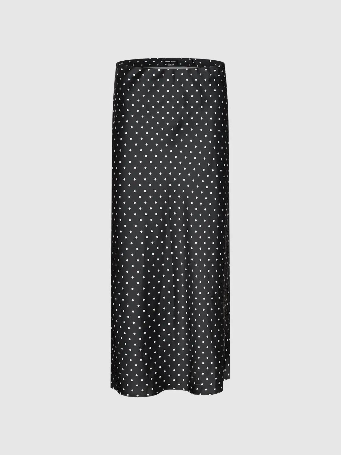 Polka Dot Fishtail Satin Beige Midi Skirt