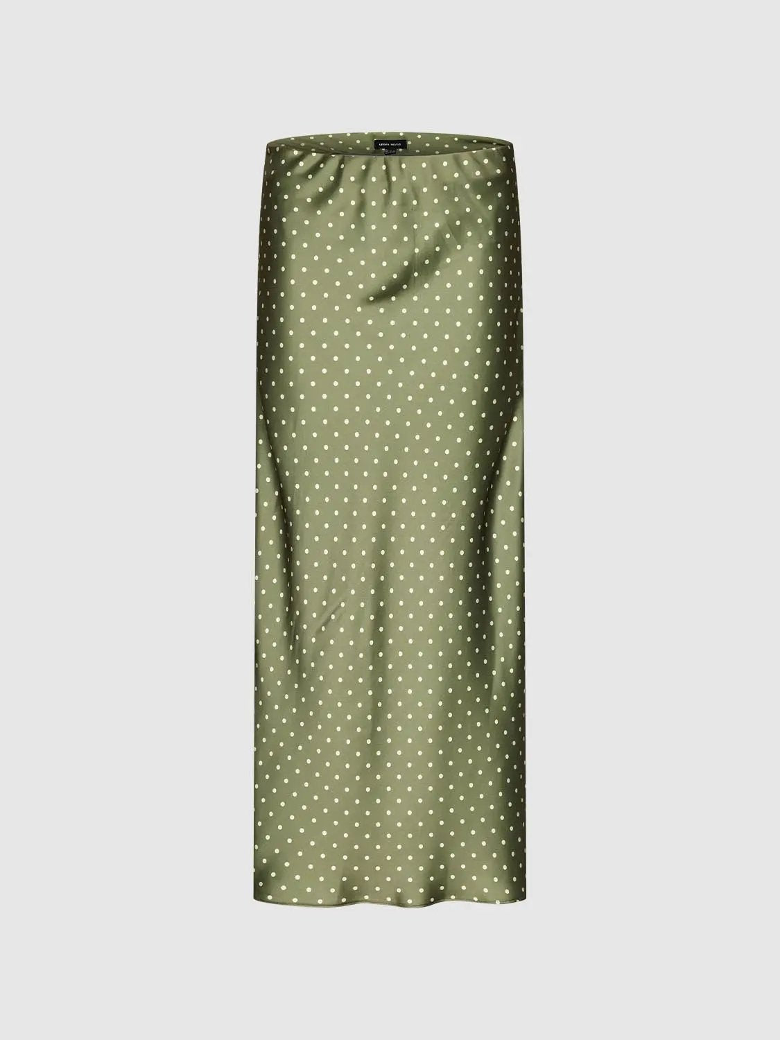 Polka Dot Fishtail Satin Beige Midi Skirt