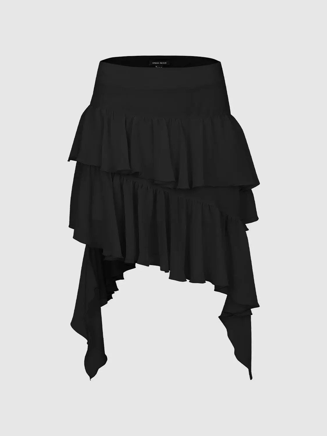 Tiered Ruffle Asymmetric Soft Fabric Mini Skirt