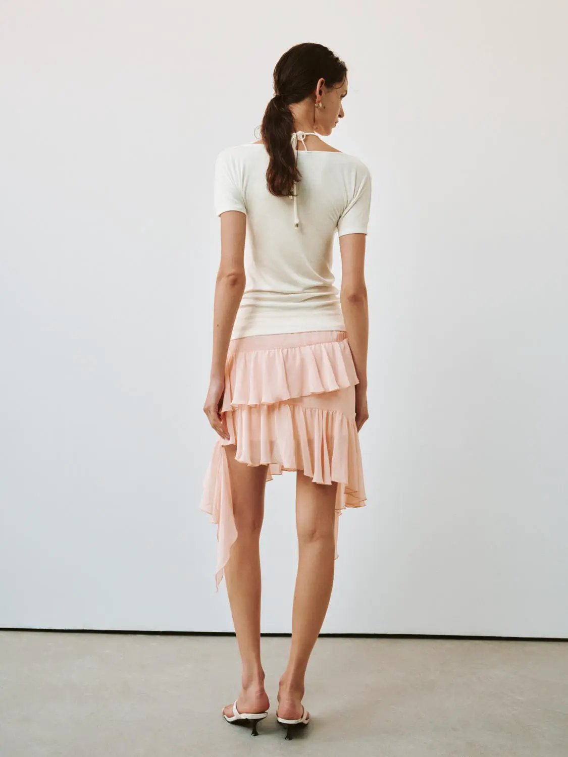 Tiered Ruffle Asymmetric Soft Fabric Mini Skirt