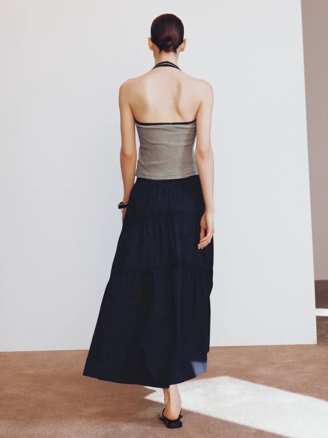 Blend Loose Fit Tiered Seamed Soft Cotton Maxi Skirt