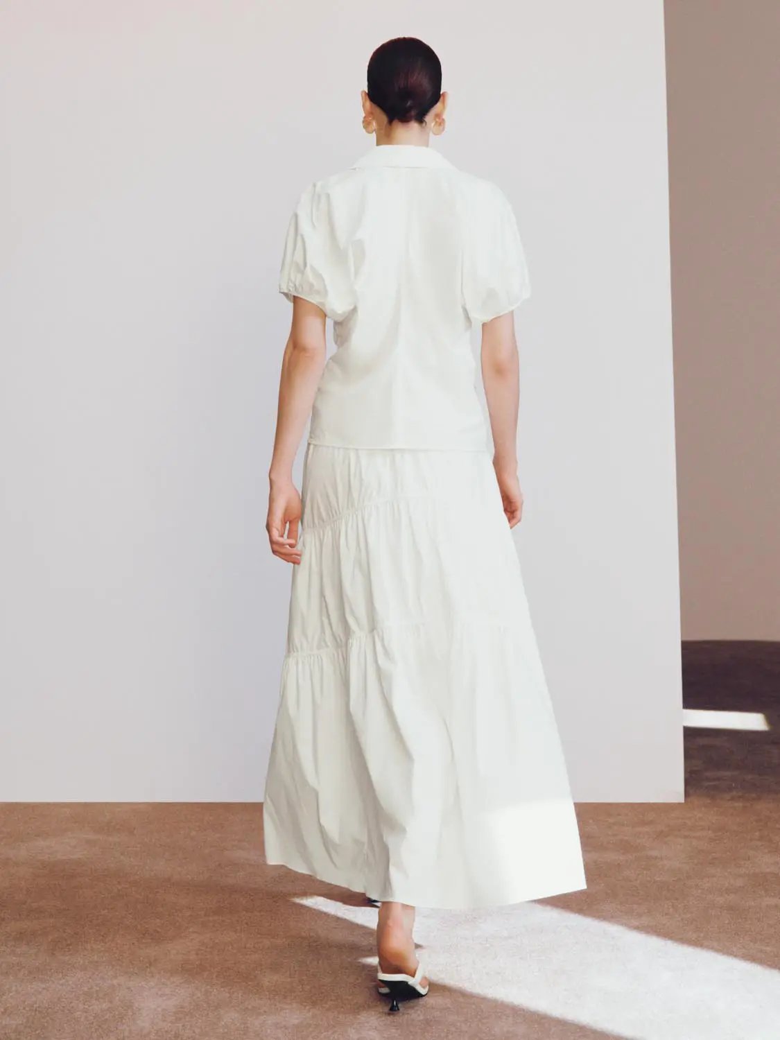 Blend Loose Fit Tiered Seamed Soft Cotton Maxi Skirt