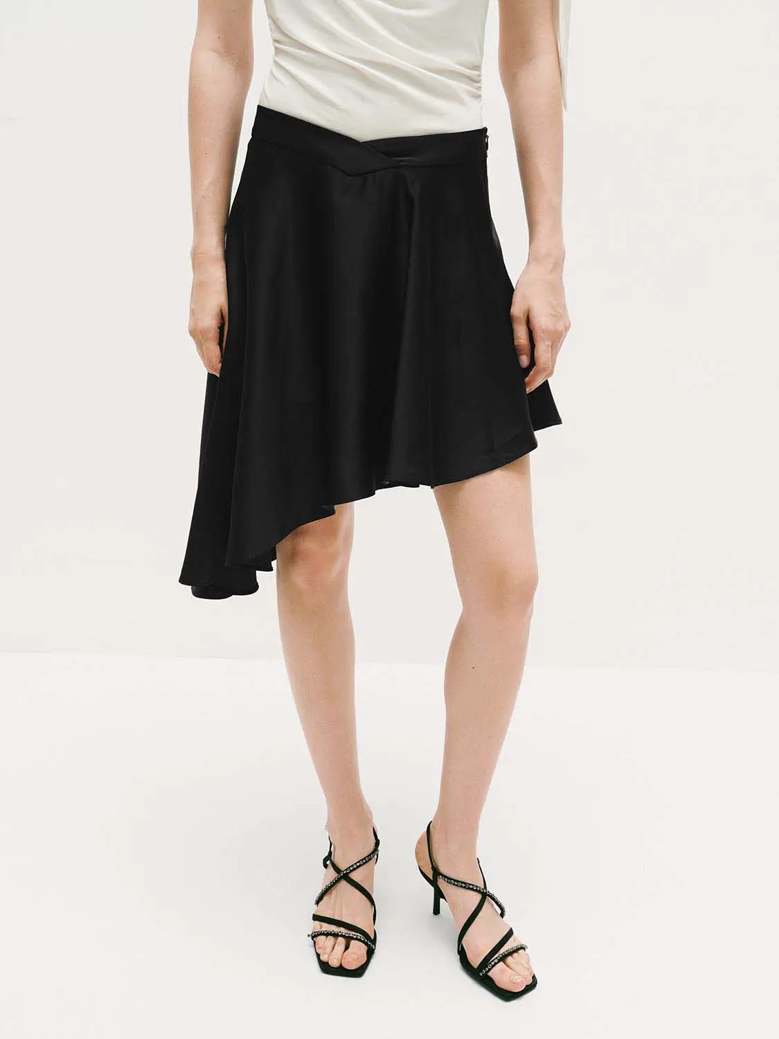 High Waist Twist Front Gray Irregular Asymmetric Mini Skirt