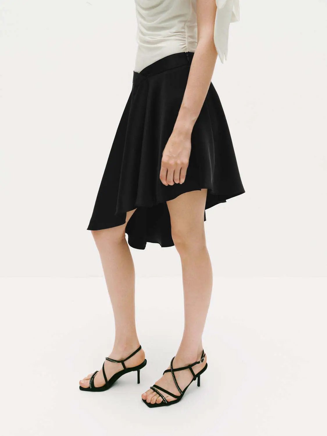 High Waist Twist Front Gray Irregular Asymmetric Mini Skirt