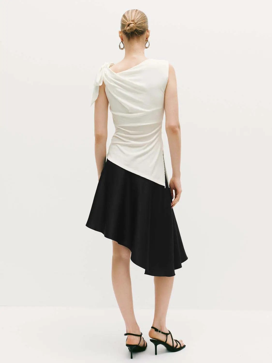 High Waist Twist Front Gray Irregular Asymmetric Mini Skirt