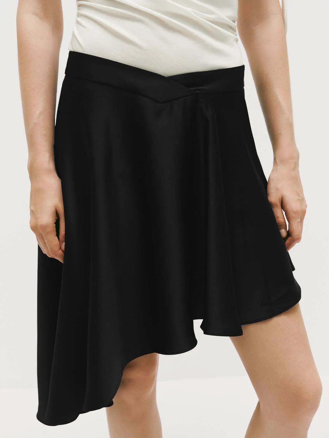 High Waist Twist Front Gray Irregular Asymmetric Mini Skirt