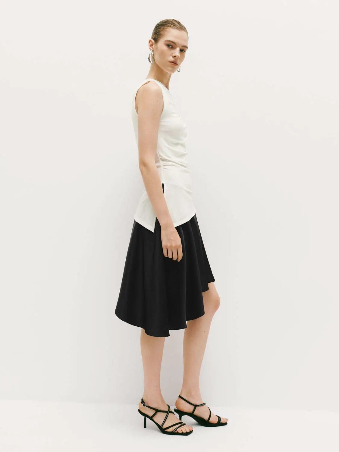 High Waist Twist Front Gray Irregular Asymmetric Mini Skirt