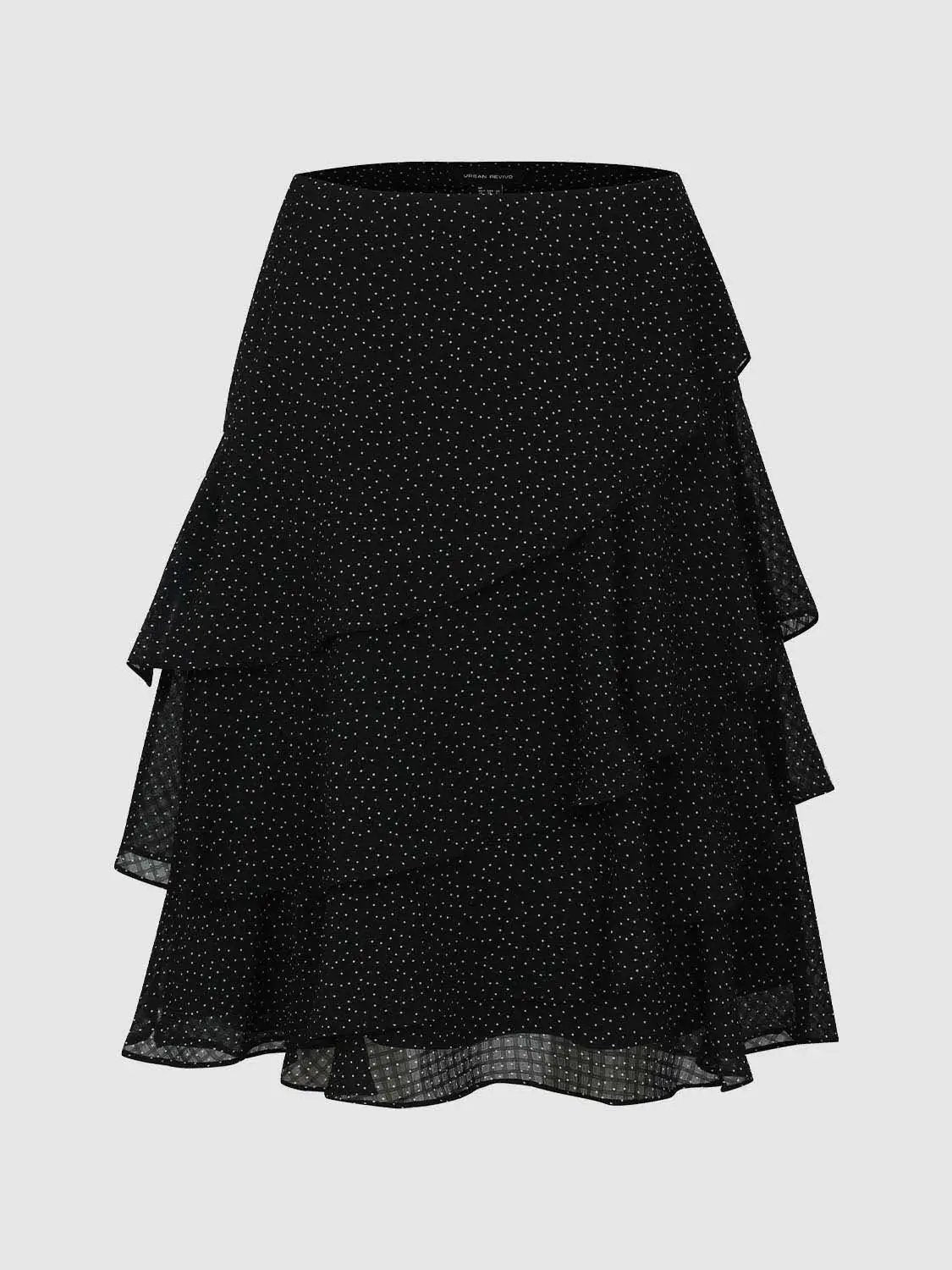 Polka Dot Layered Ruffle Wrap Asymmetric Hem Skirt