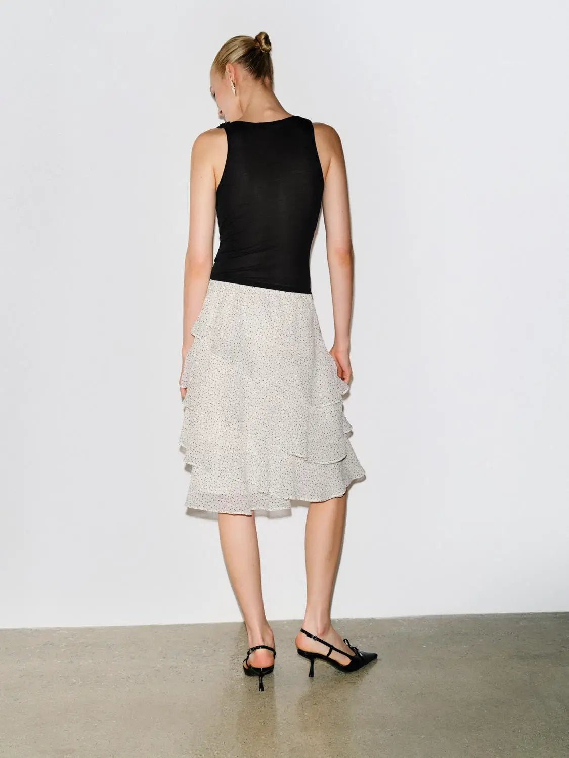 Polka Dot Layered Ruffle Wrap Asymmetric Hem Skirt