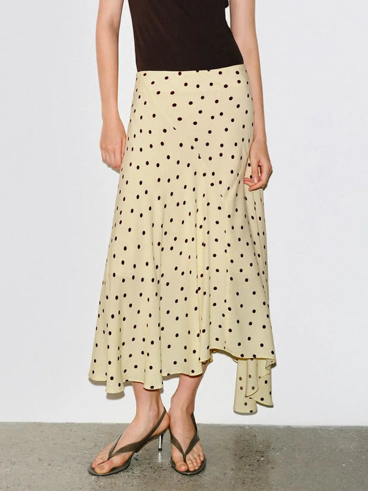 Polka Dot Asymmetric Hem Maxi Wrap Skirt