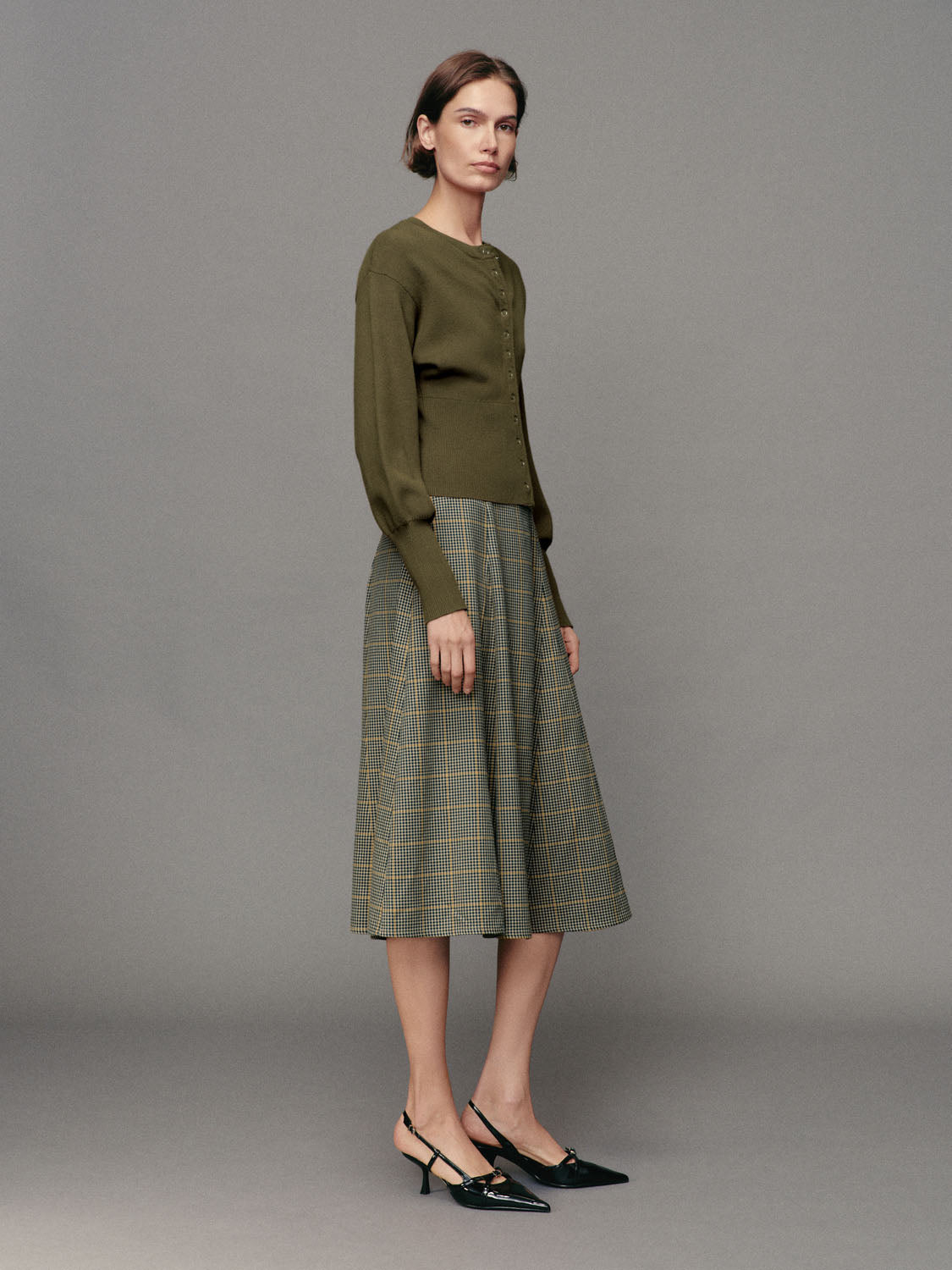 Belted Checked A-Line Mid-rise Maxi Skirt