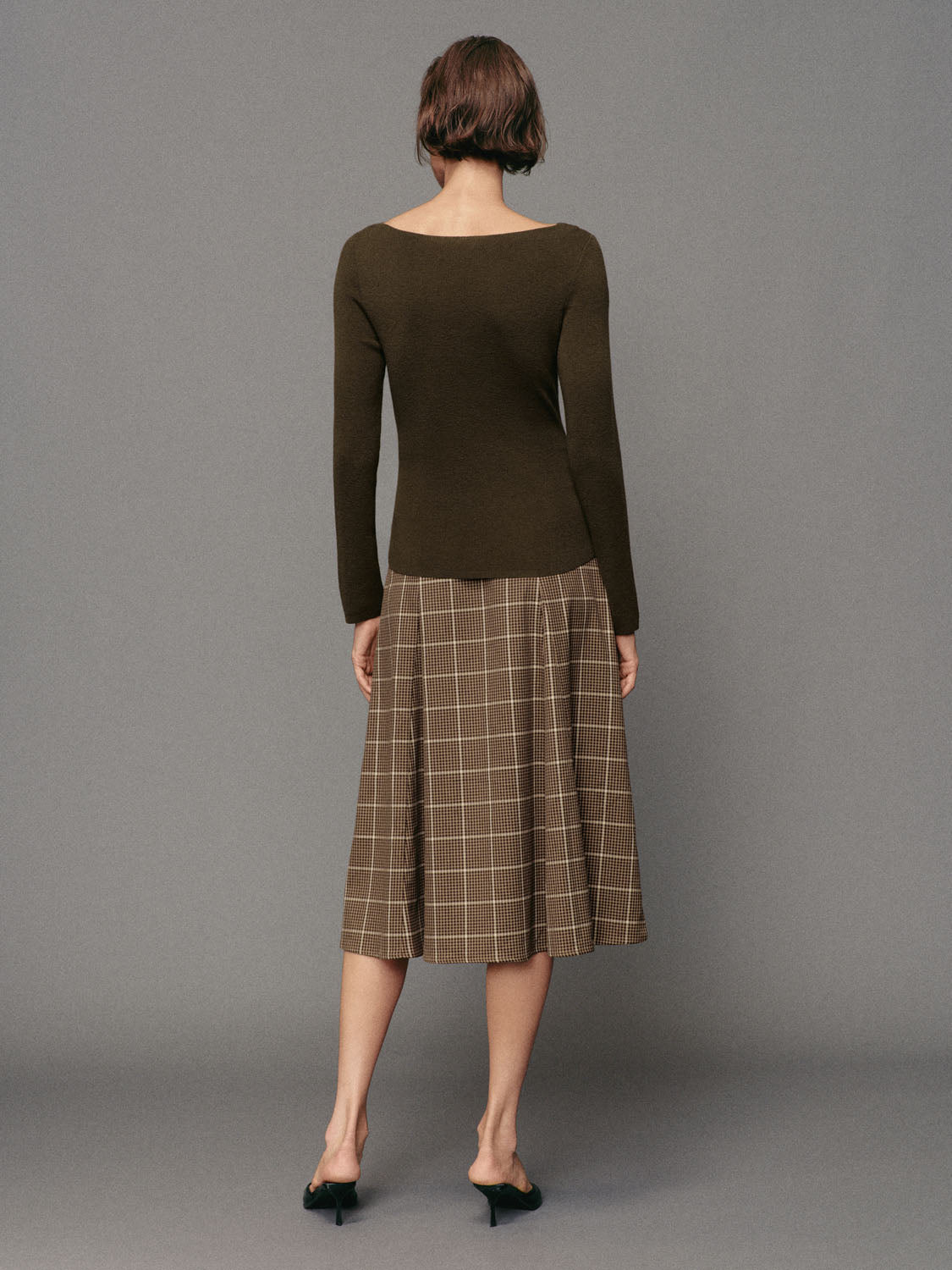 Belted Checked A-Line Mid-rise Maxi Skirt