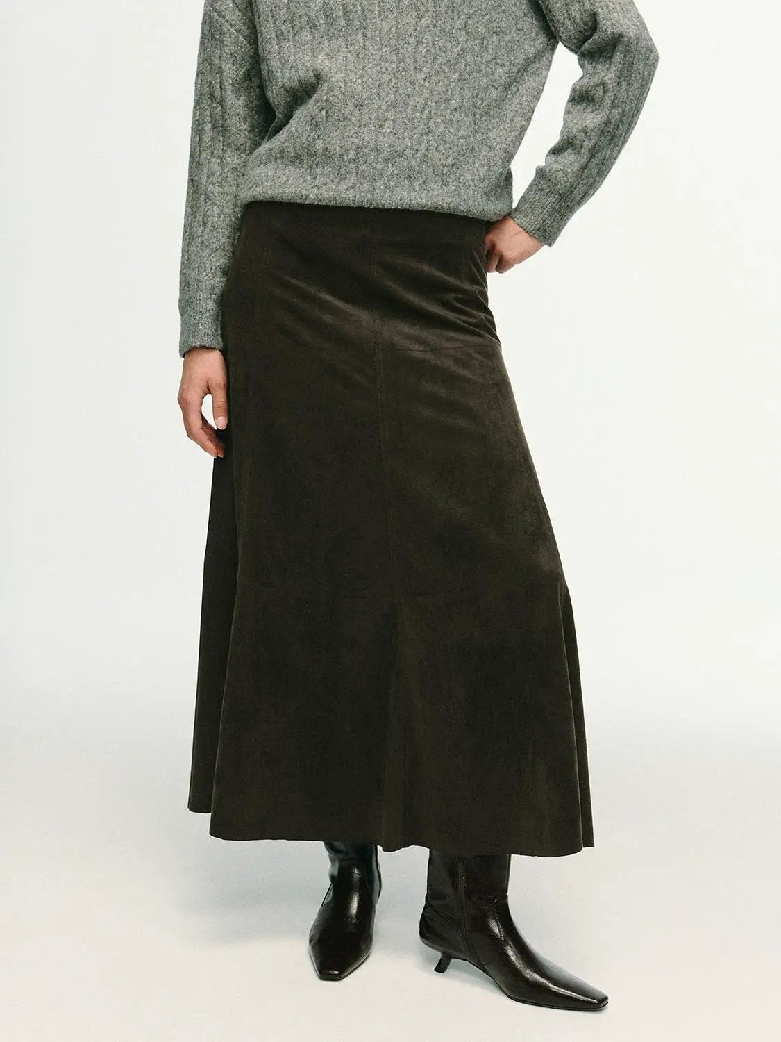 Stretch A-Line Mid-rise Maxi Skirt