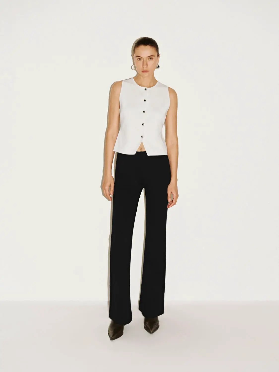 Low Rise Plaid Pattern Slim Flare Leg Trousers