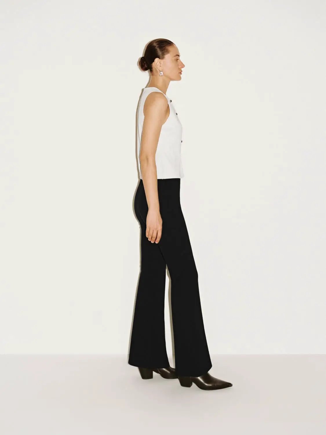 Low Rise Plaid Pattern Slim Flare Leg Trousers