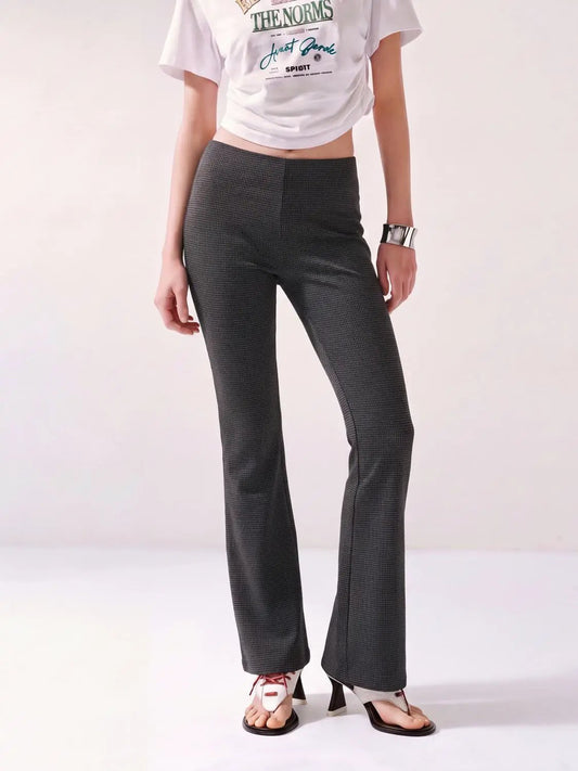 Low Rise Plaid Pattern Skinny Flare Leg Pants