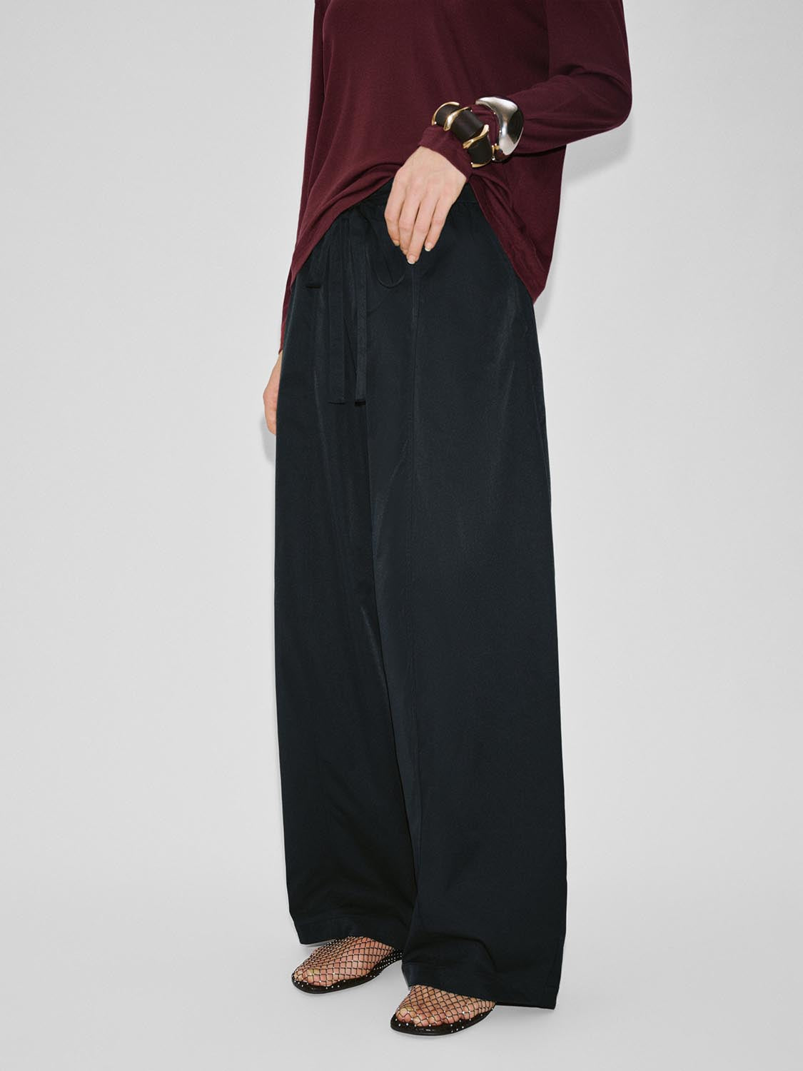 Wide-Leg Drawstring Waist Relaxed Fit Pants