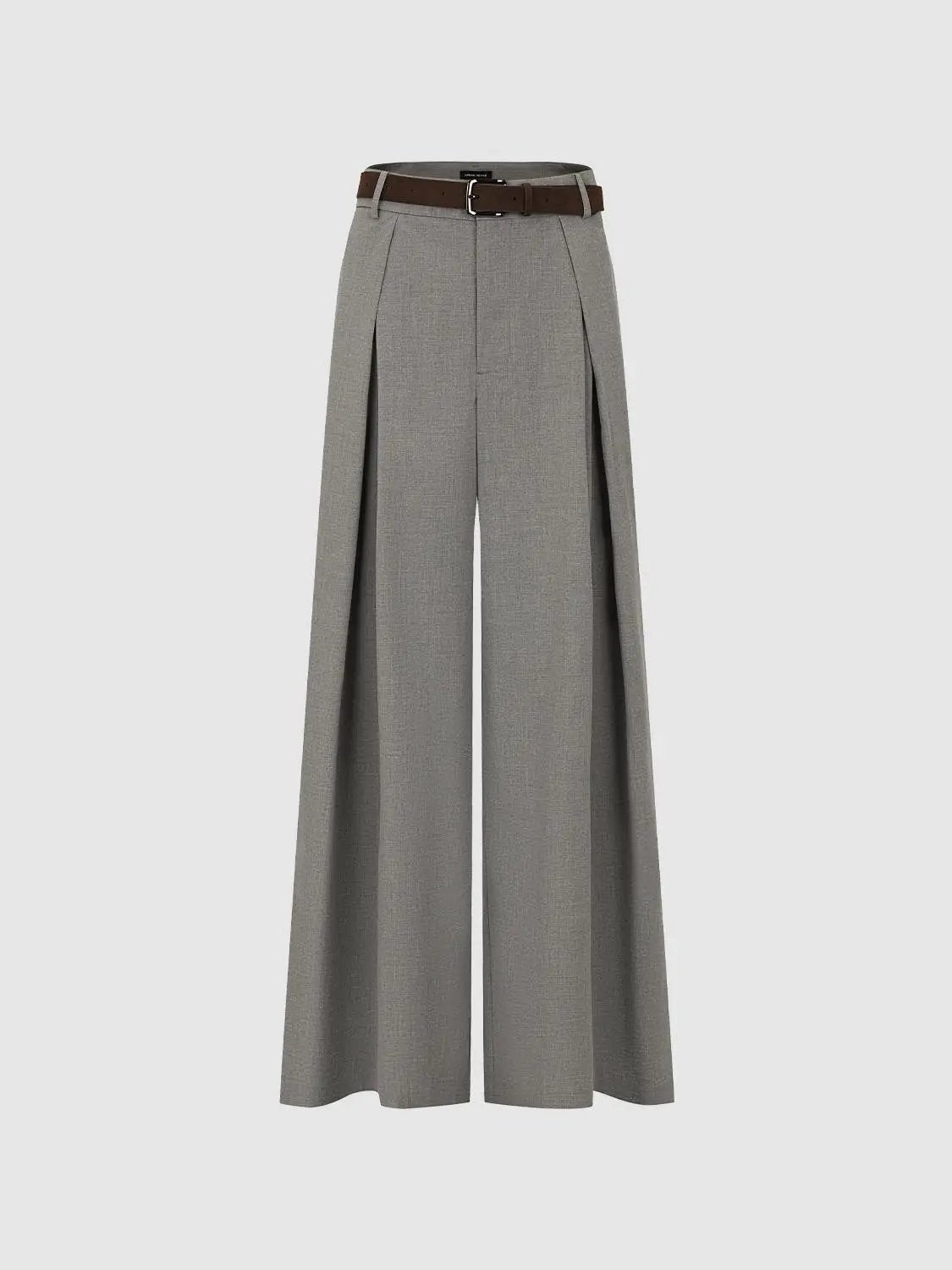 High Waist Belted Pleated Woven Tailored Wide Leg Long Pants