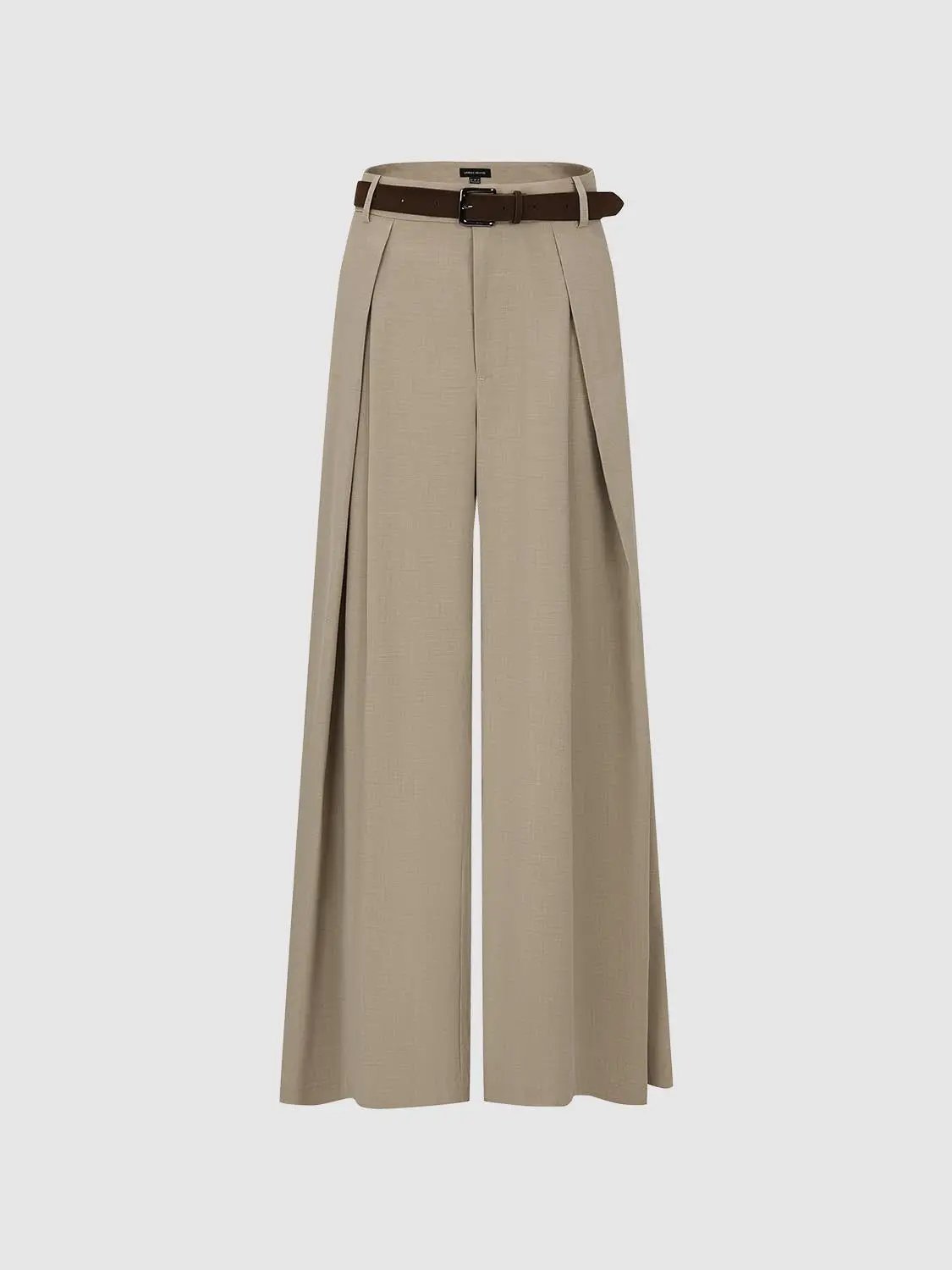 High Waist Belted Pleated Woven Tailored Wide Leg Long Pants