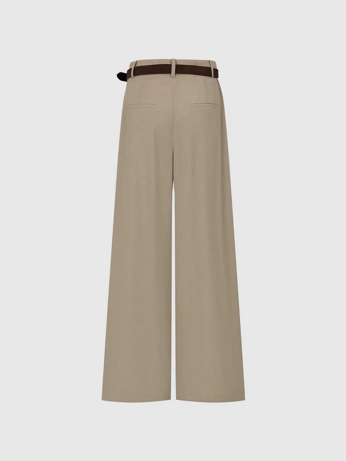High Waist Belted Pleated Woven Tailored Wide Leg Long Pants