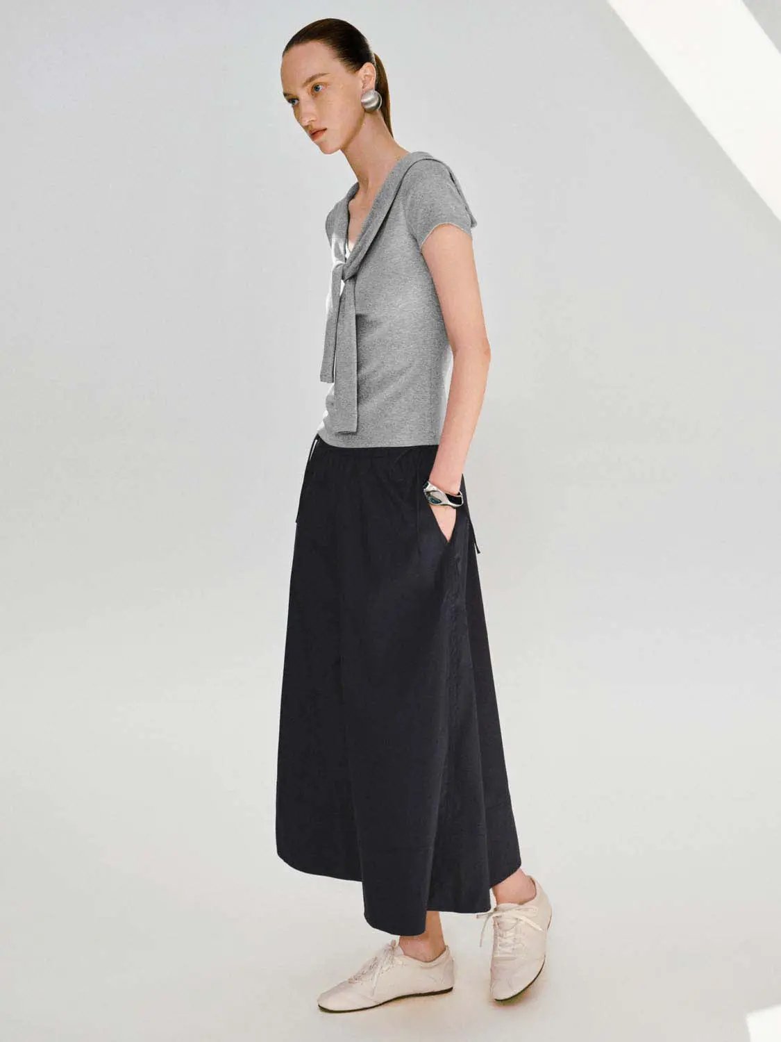 Elastic Waist Drawstring Loose Wide Leg Casual Trousers