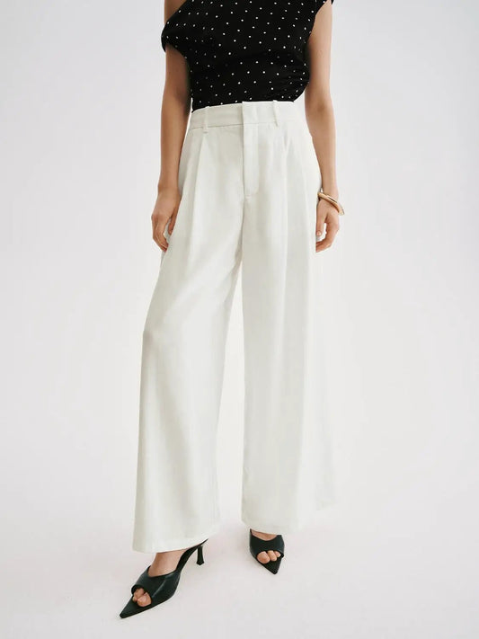 Pleated Mid-waisted Wide-leg Pants
