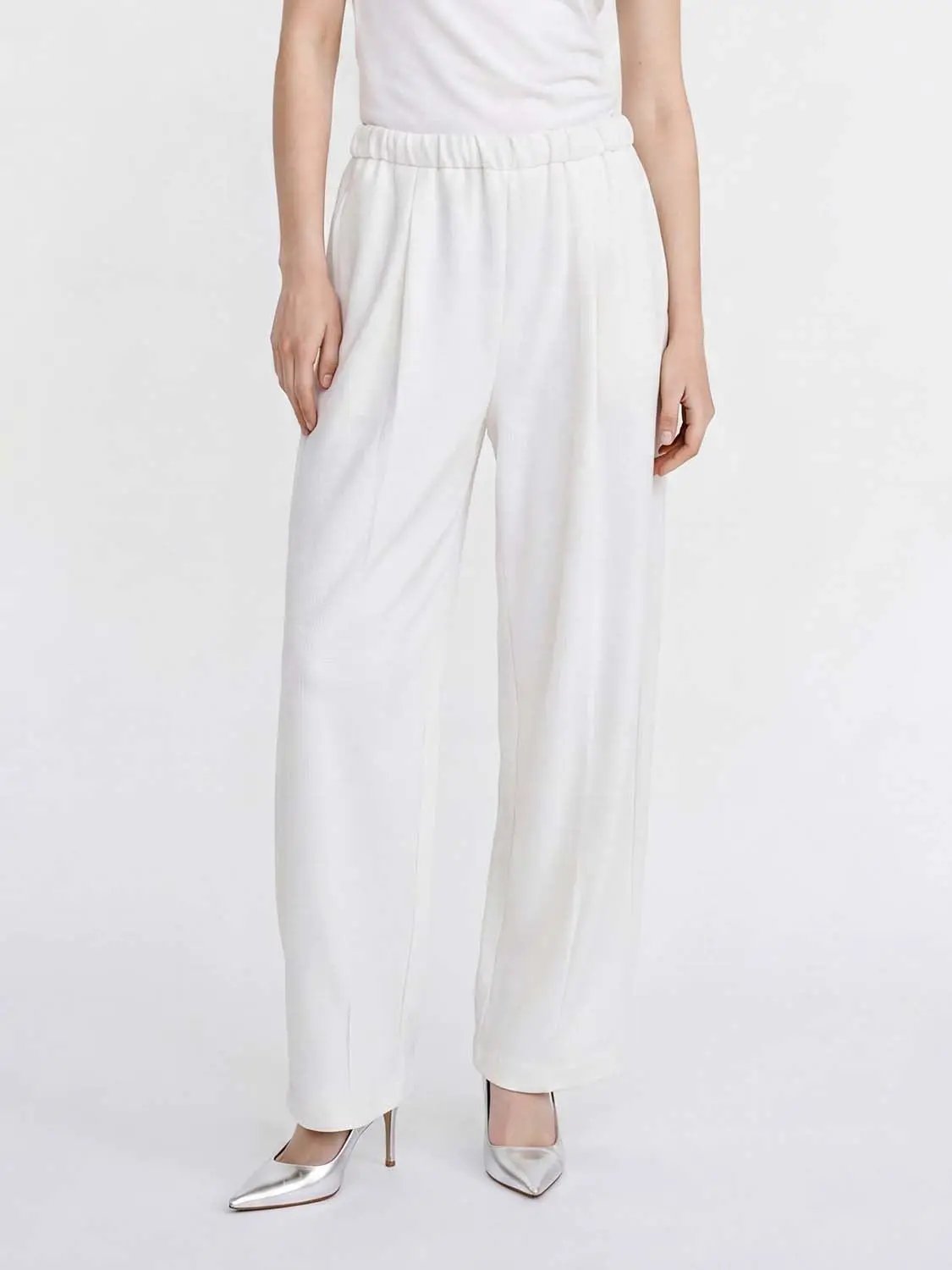 Elastic Drawstring Waist Solid Color Loose Wide Leg Pants