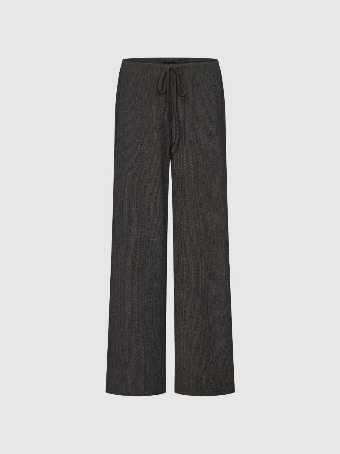 Drawstring Waist Olive Wide-Leg Stretch Pants