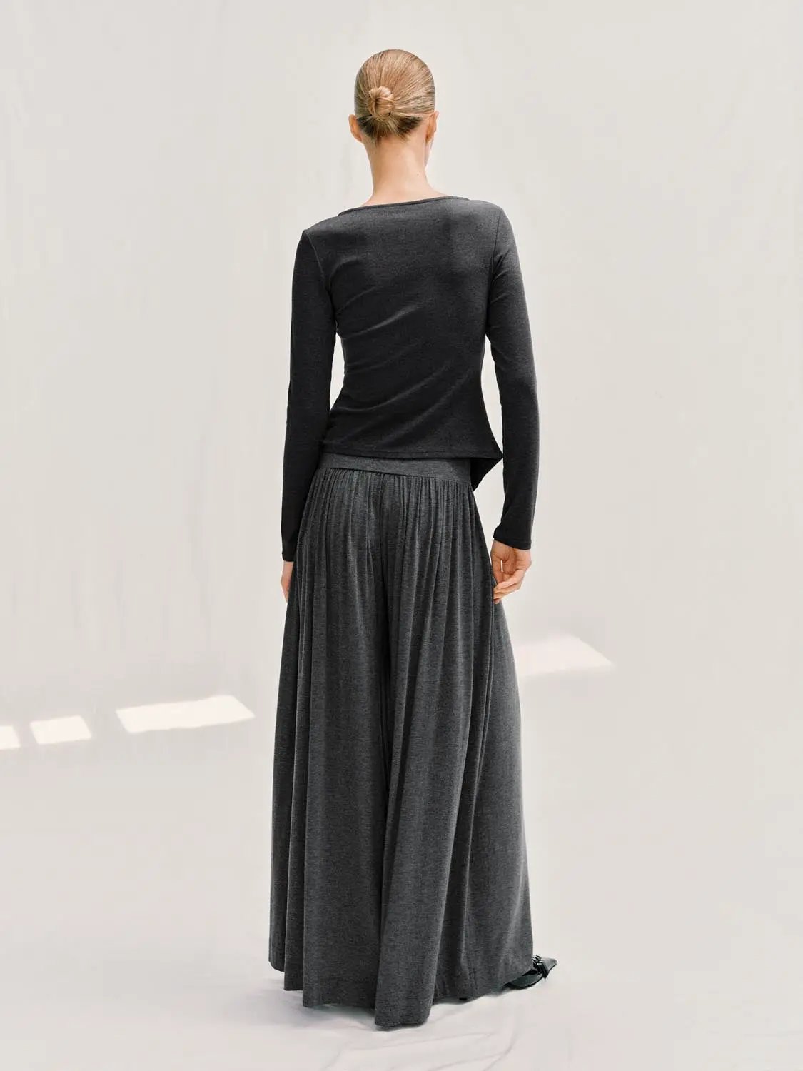Pleated Elastic Waistband Wide-leg Pants