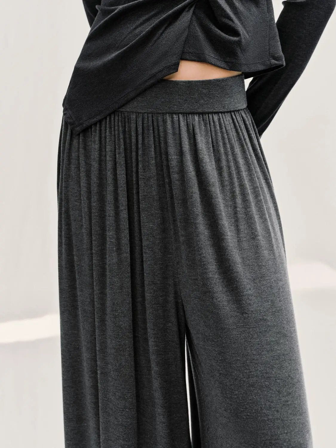 Pleated Elastic Waistband Wide-leg Pants