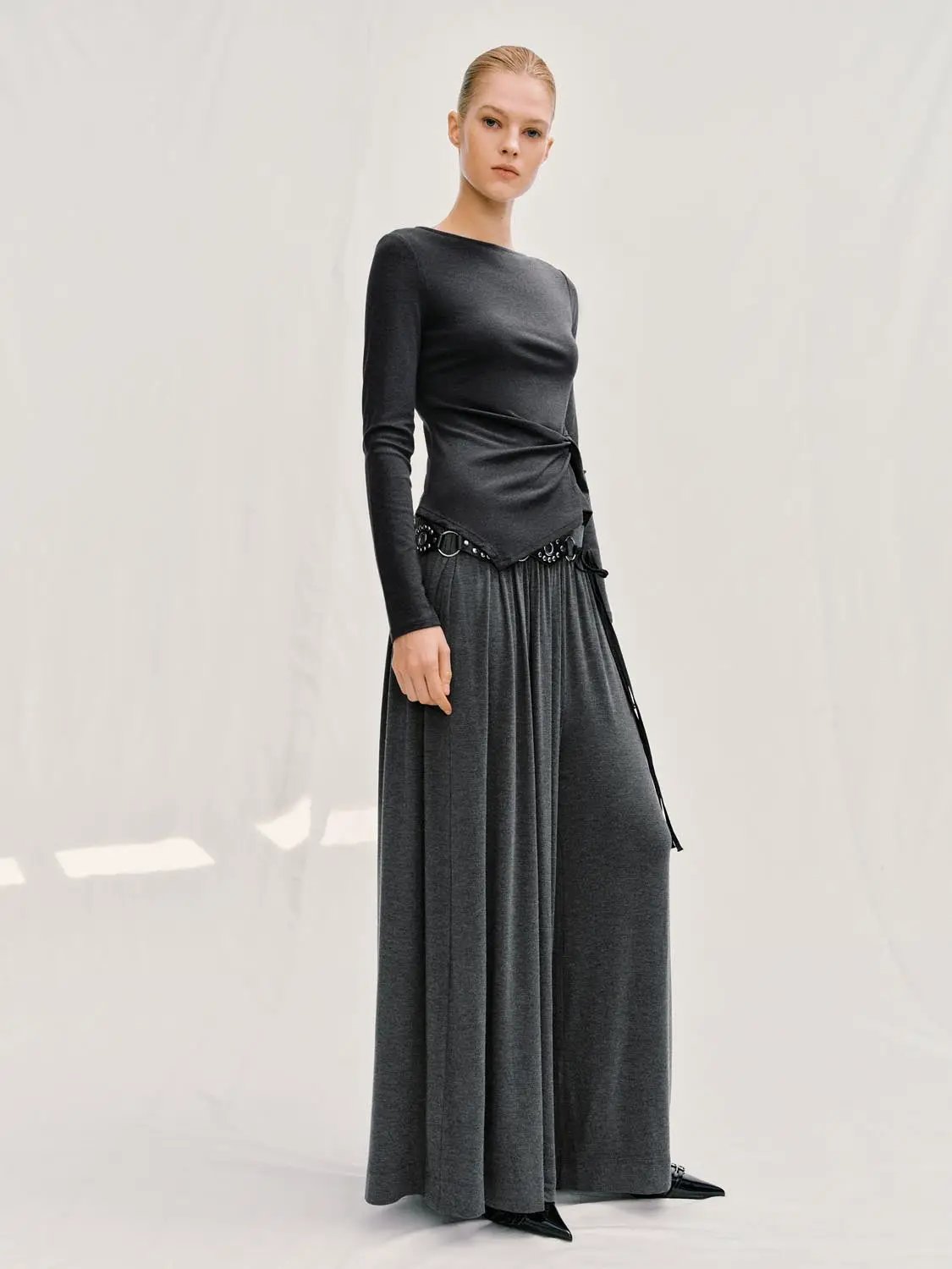 Pleated Elastic Waistband Wide-leg Pants