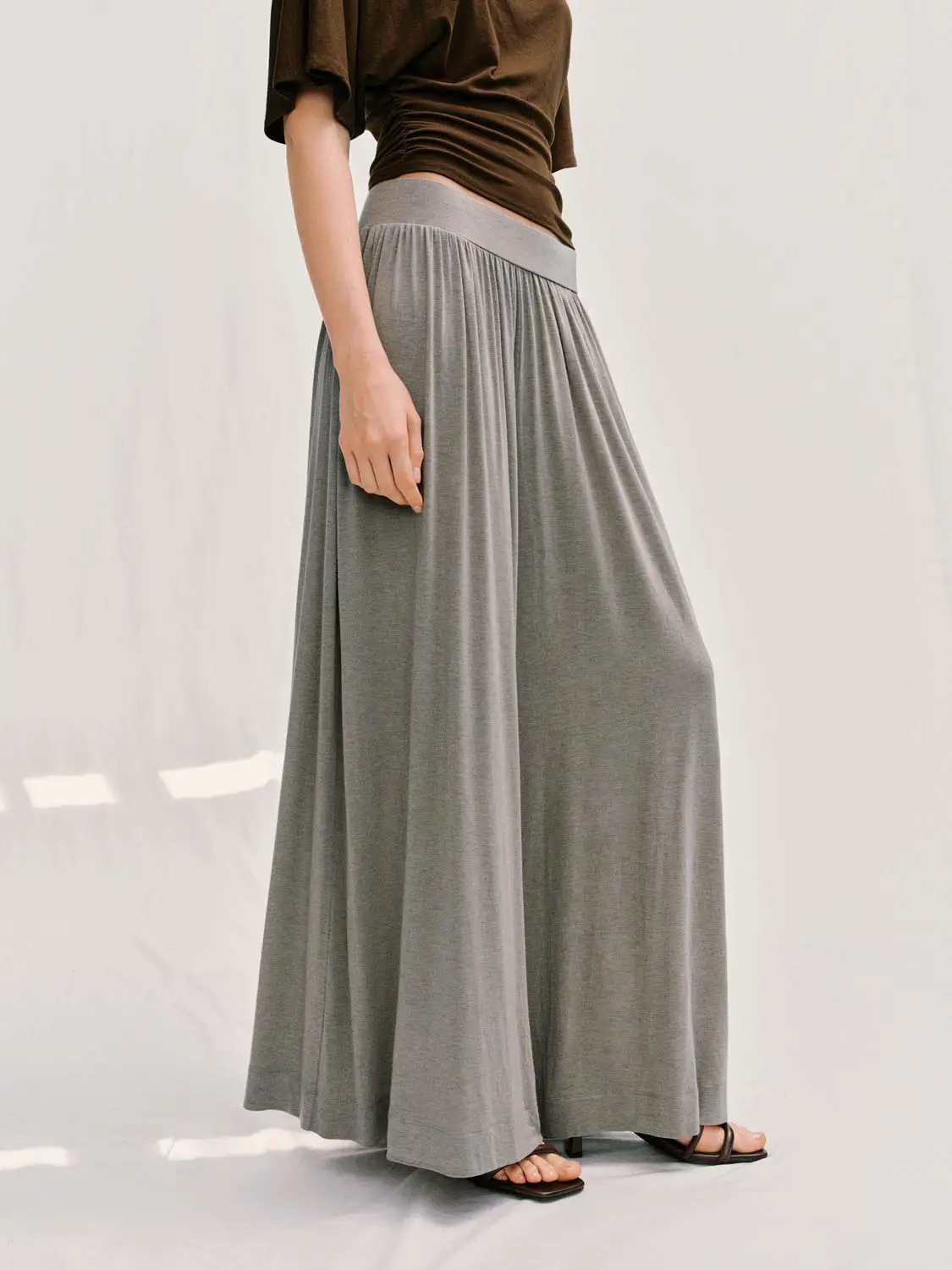 Pleated Elastic Waistband Wide-leg Pants