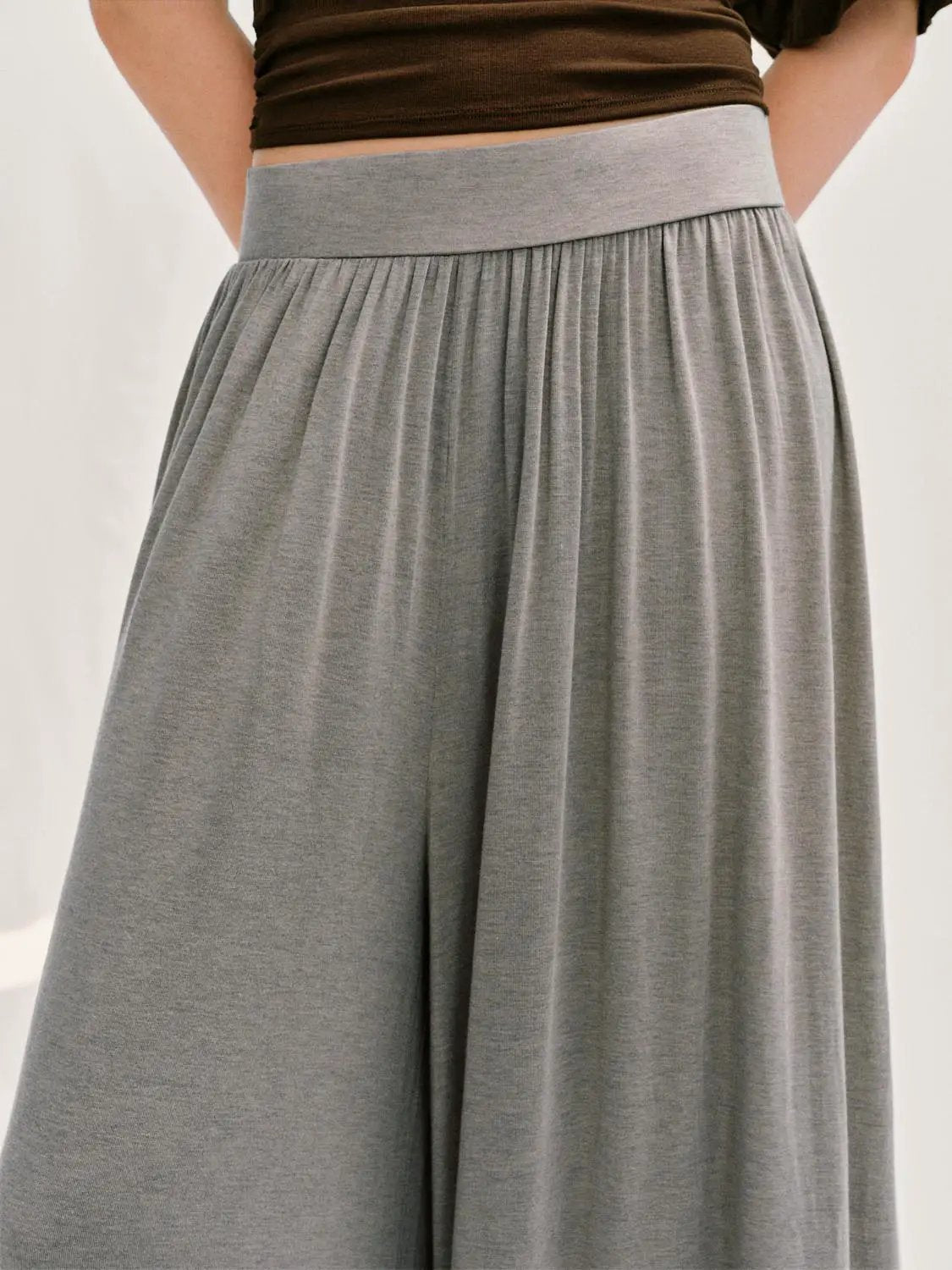 Pleated Elastic Waistband Wide-leg Pants
