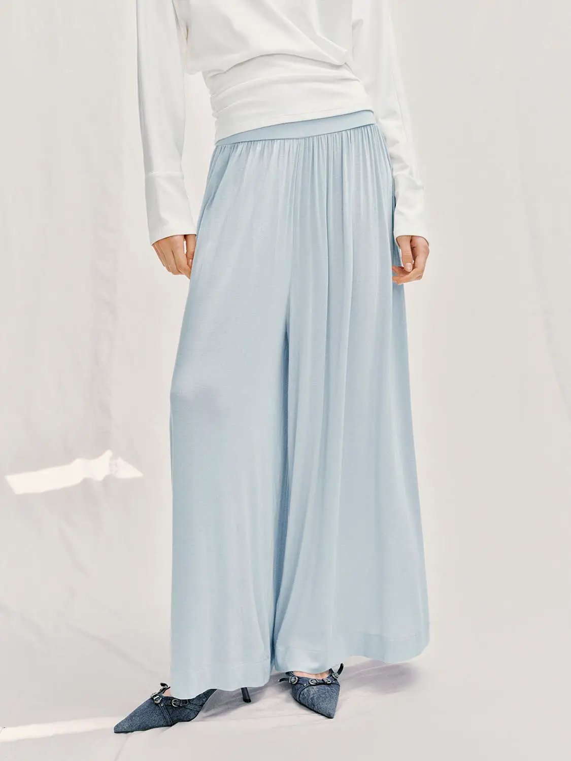 Pleated Elastic Waistband Wide-leg Pants