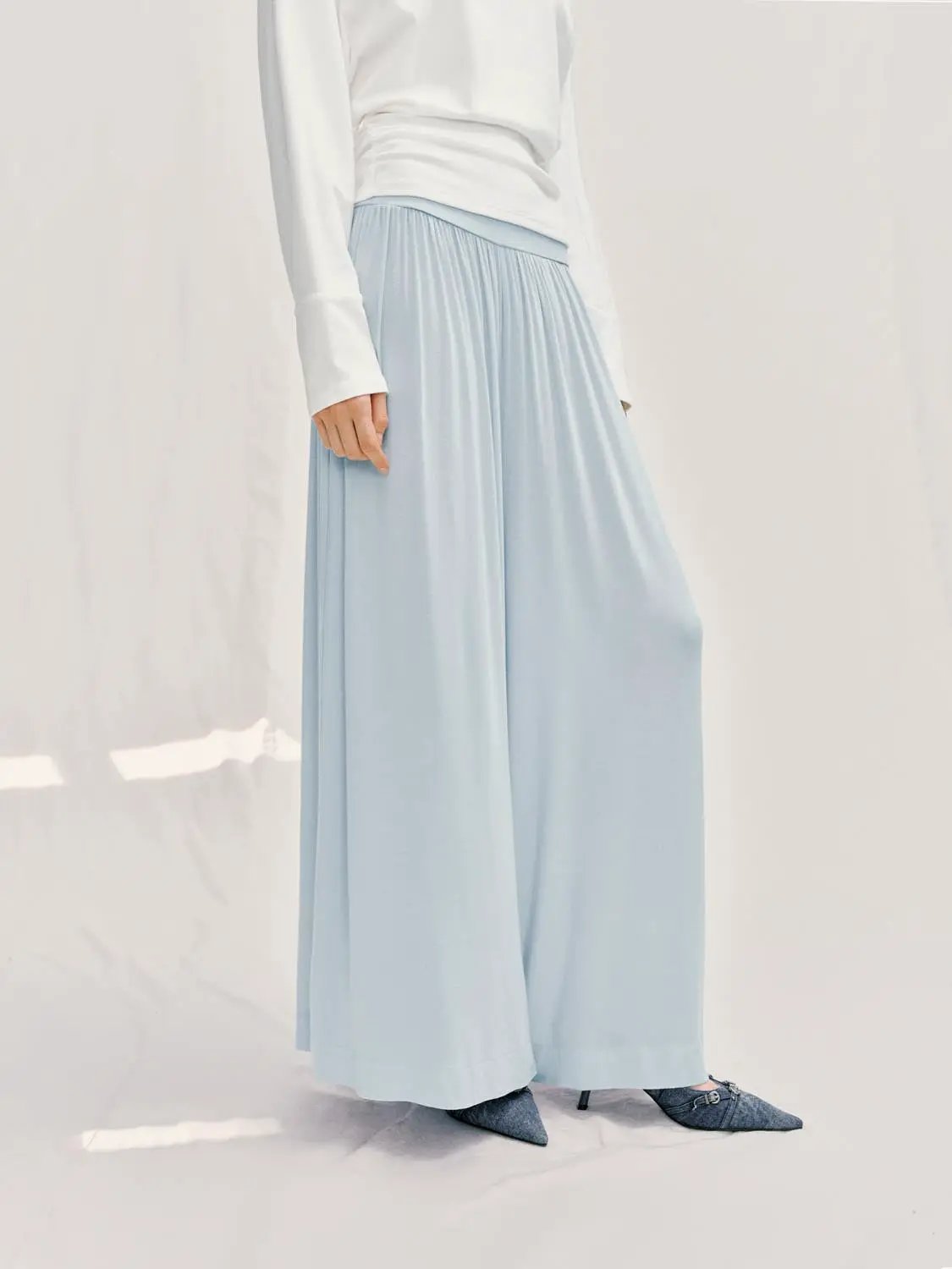 Pleated Elastic Waistband Wide-leg Pants