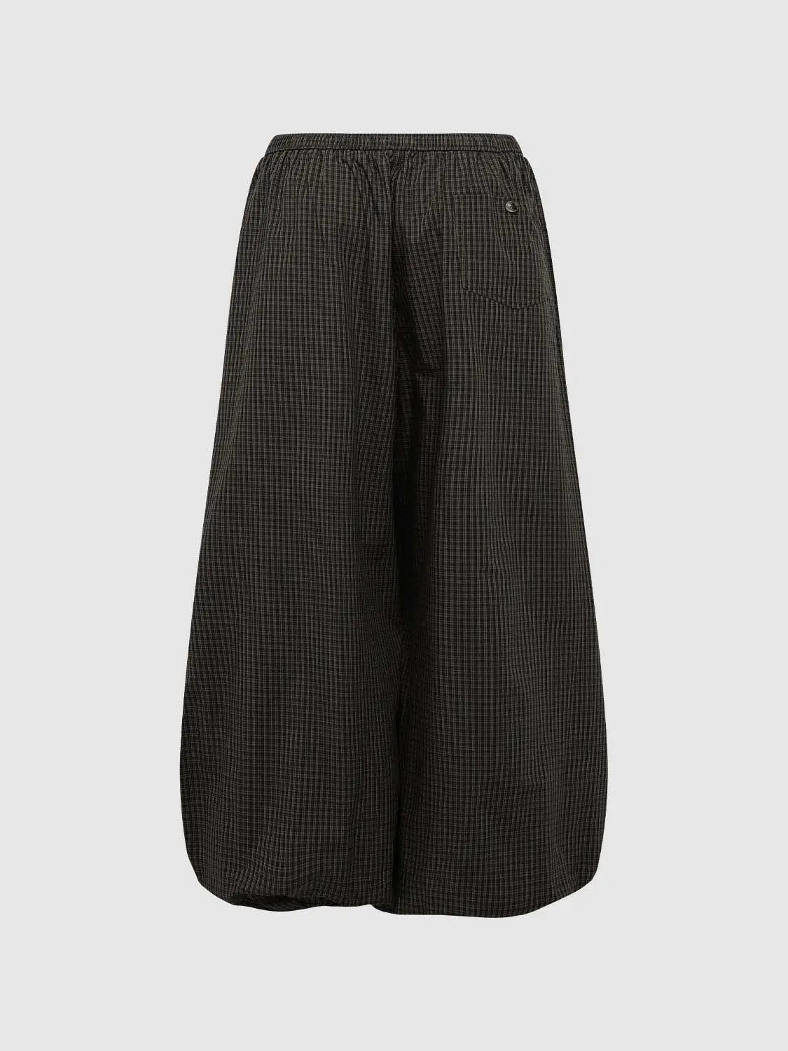 Elastic Drawstring Waist Plaid Check Cotton Wide Leg Pants