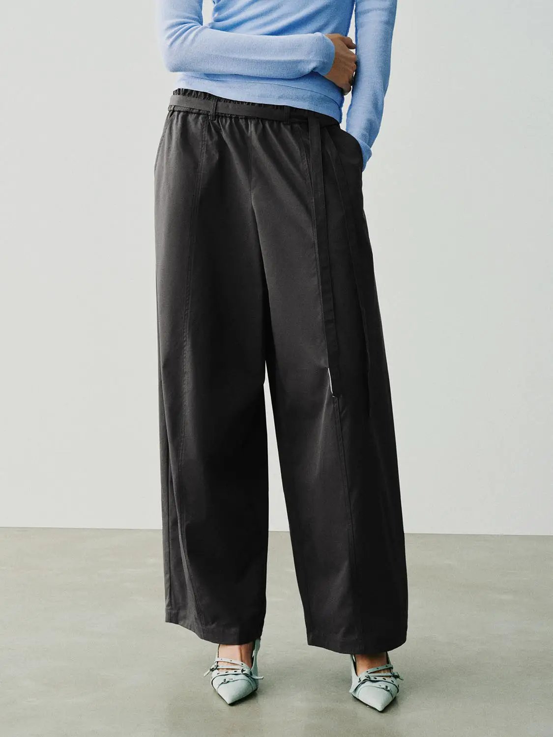 Long Wide Leg Tie Waist Pants