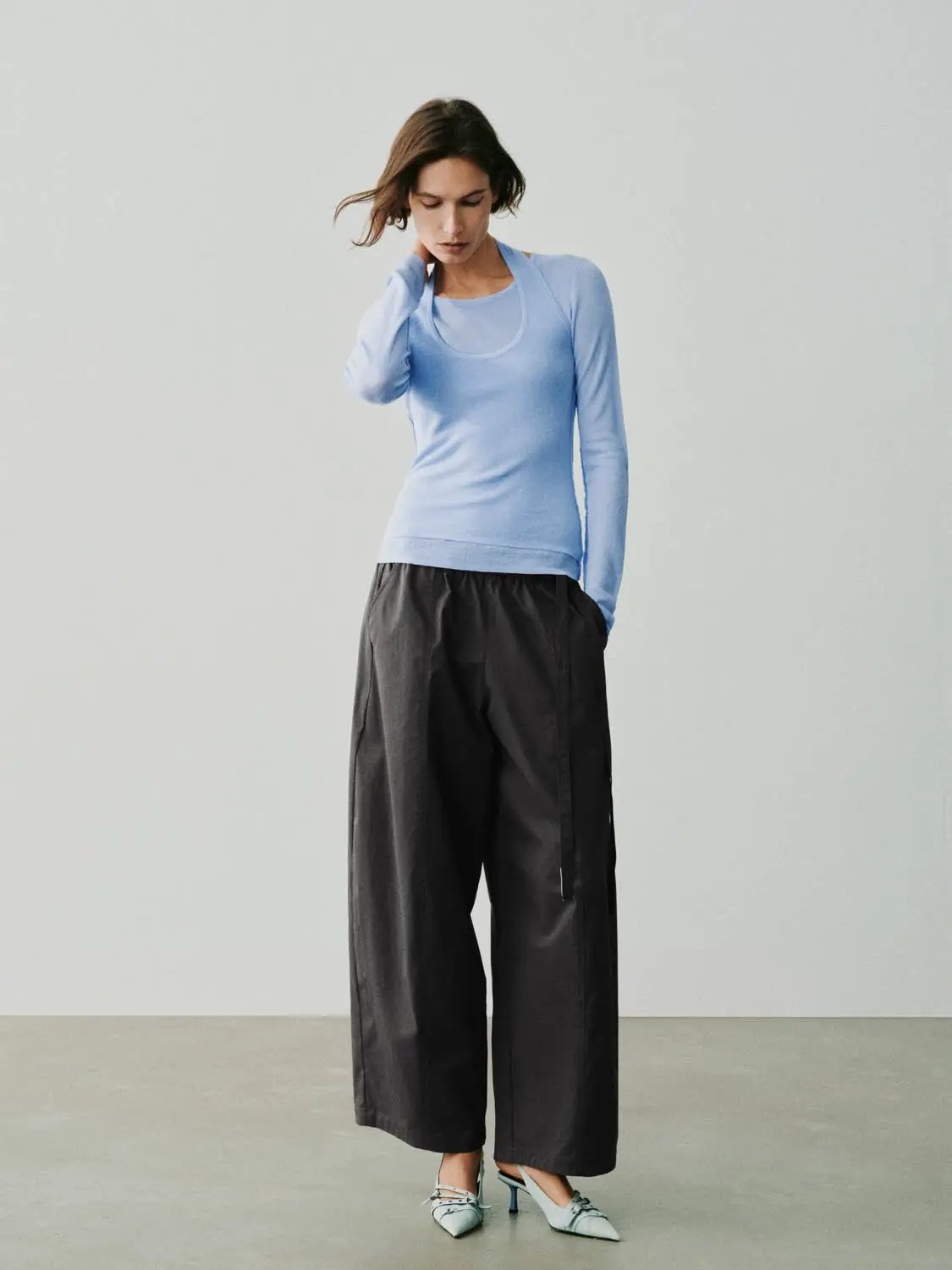 Long Wide Leg Tie Waist Pants