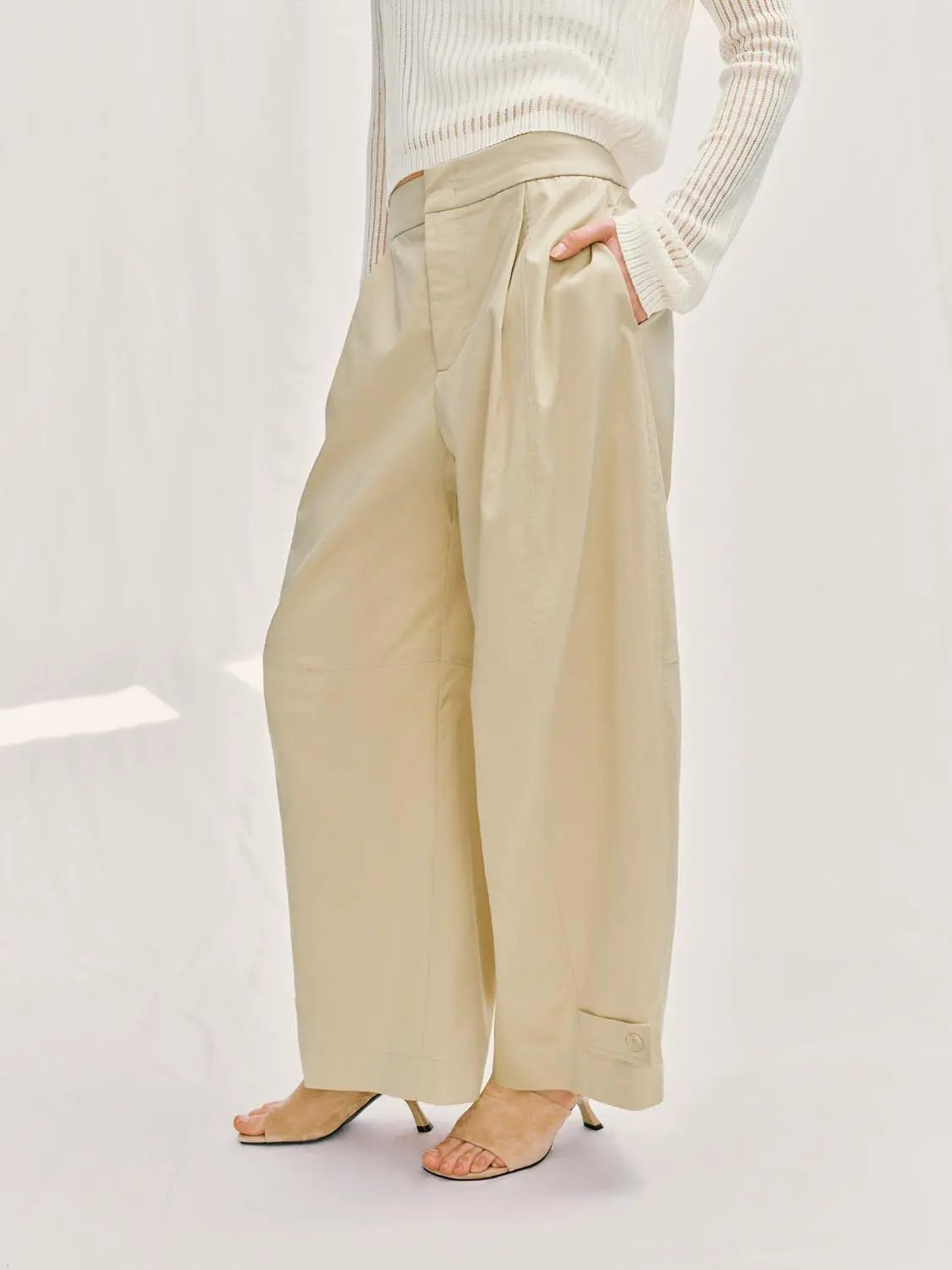 Curved Wide-leg Cotton Lyocell Blend Pants